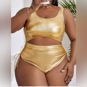 SHEIN Swim Curve Women's Plus Hollow Cutout Drawstring One Piece Swimsuit NWOT